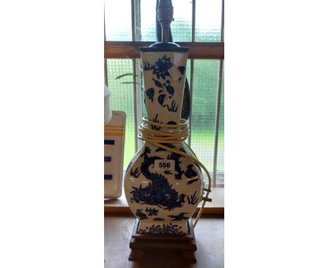 A modern oriental style ceramic blue and white lamp base