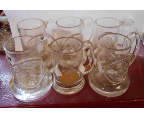 Five vintage Dartington Glass commemorative year tankards including 1972 Munich Olympics, 1970 Mayflower, Offa, etc. - sold w