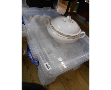 Two crates containing a quantity of Royal Worcester bone china tableware decorated in the Contessa pattern including tureens,