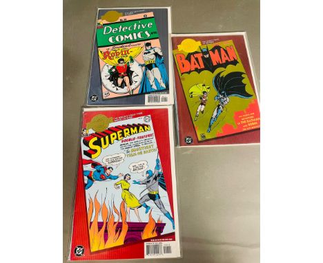 Three Comics from the DC Comics Millenium edition: No 38 Detective Comics, No 76 Superman Double Feature, No 1 Spring Issue B