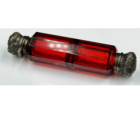 A Victorian ruby glass and silver ended scent bottle