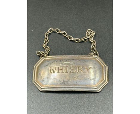 A hallmarked silver decanter label 'Whisky' Sheffield 1987 by Francis Howard Ltd