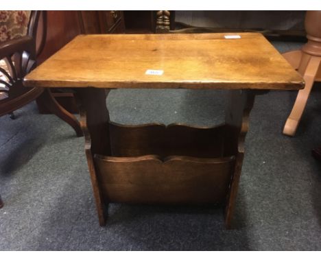 CARVED OAK TABLE/ MAGAZINE RACK,BUTLER TRAY STAND