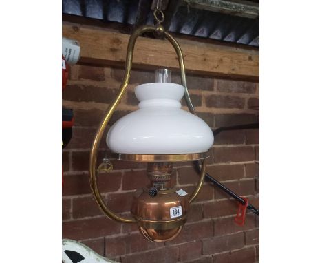 ANTIQUE BRASS & COPPER SHIPS SALON HANGING OIL LAMP 