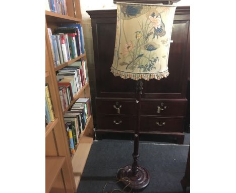 MODERN CARVED WOODEN STANDARD LAMP &amp; SHADE - NEEDS RE-WIRING