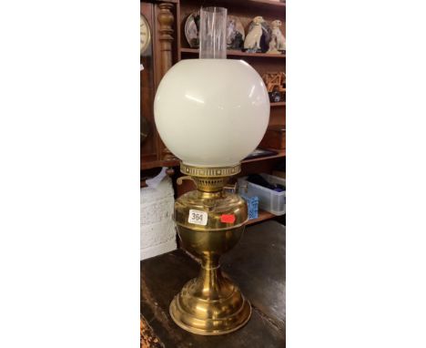BRASS &amp; GLASS OIL LAMP WITH SHADE &amp; CHIMNEY