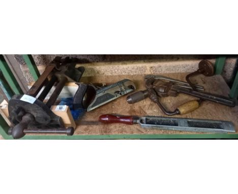 SHELF WITH A RECORD NO.52 &amp; A STANLEY NO. 78 DUPLEX REBATE PLANE &amp; OTHER HAND TOOLS