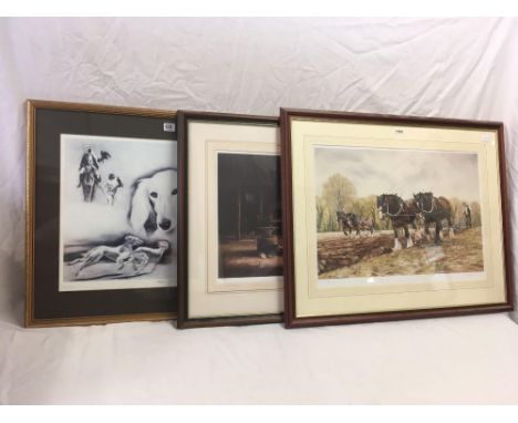 LIMITED EDITION PRINT OF SALUKI DOGS BY STEVEN NESTBITT &amp; 2 LIMITED EDITION PRINTS OF CART HORSES SIGNED BY ARTISTS