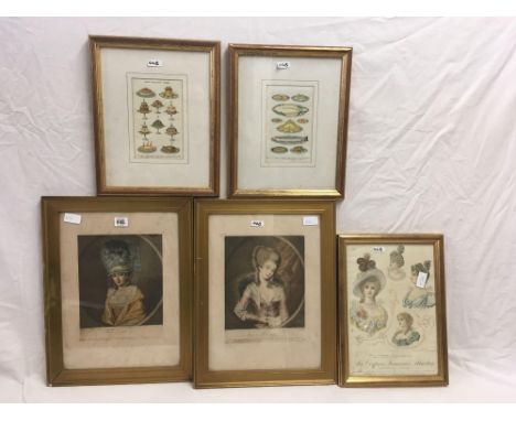 COLLECTION OF 5 VARIOUS GILT FRAMED ANTIQUE PRINTS &amp; ENGRAVINGS