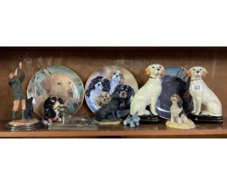 SHELF OF MISC DOG ORNAMENTS ETC