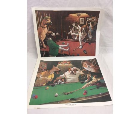PAIR OF HUMOROUS SNOOKER PRINTS OF DOGS, "THE SCRATCHING BEAGLE" & "JACK THE RIPPER", AFTER ARTHUR SARNOFF