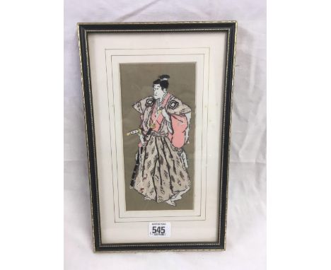 ORIENTAL SCHOOL:  HAND SEWN TEXTILE PORTRAIT OF A SAMURAI WARRIOR