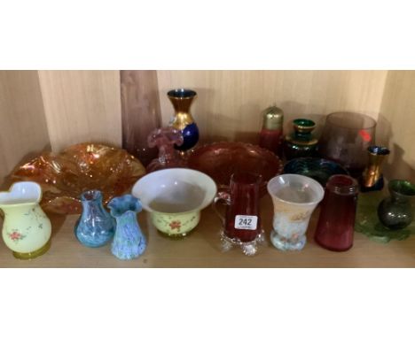 SHELF OF CARNIVAL GLASS ETC
