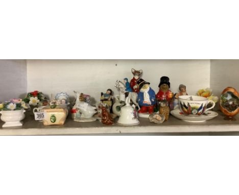 SHELF OF VINTAGE &amp; OTHER CHINA ORNAMENTS INCL: PADDINGTON BEAR ETC