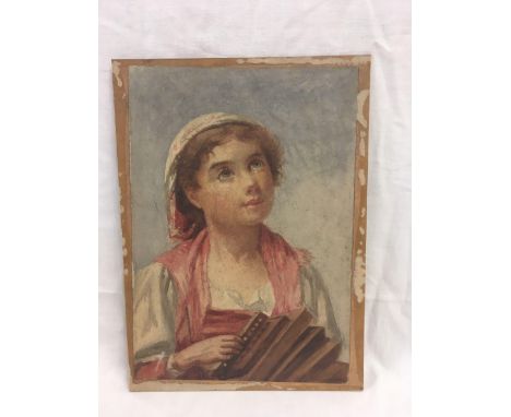 19THC WATERCOLOUR STUDY PORTRAIT OF A YOUNG GIRL