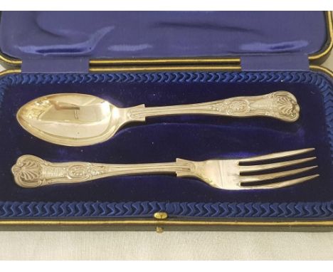 BOXED SILVER CHRISTENING SPOON &amp; FORK, 81g