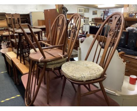 4 ERCOL SWAN BACK DINING CHAIRS