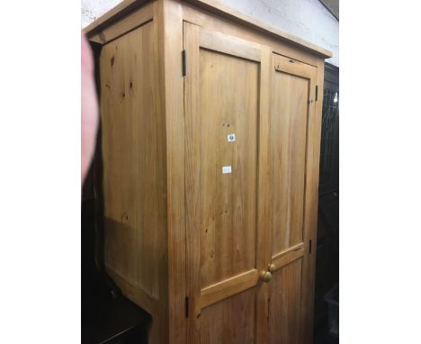 STRIPPED PINE DOUBLE WARDROBE WITH HANGING RAIL &amp; SHELF, 25" WIDE