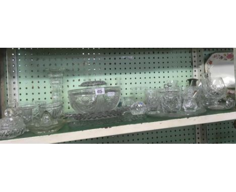 SHELF OF CRYSTAL GOBLETS, VASES, BOWLS ETC
