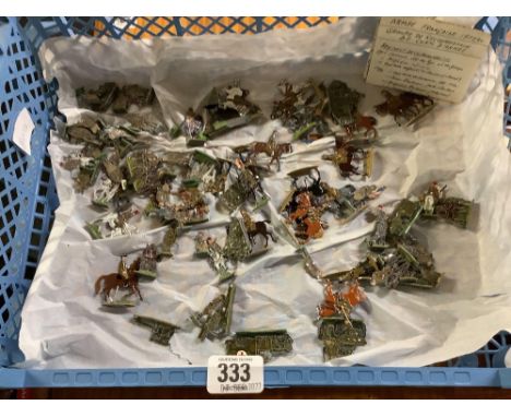 COLLECTION OF 89 PIECES OF 27mm FLAT FIGURES, FRENCH ARMY 1939 - 40 CAVALRY, TANKS, LORRIES, ARTILLERY OFFICES, AMBULANCES