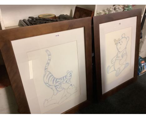 2 LARGE MODERN FRAMED PRINTS, 1 OF WINNIE THE POOH &amp; 1 OF WINNIE THE POOH WITH TIGGER