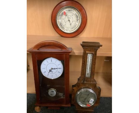 2 BAROMETERS &amp; A MODERN WALL CLOCK