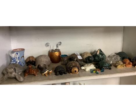 SHELF OF CHINA &amp; POTTERY TORTOISES ETC