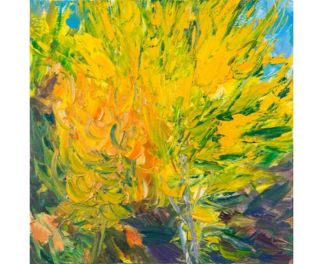* Ray Atkins [b.1937]- Summer Study II, Saplings in Front of Broom,:- signed, inscribed and dated '96 on the reverse oil on p