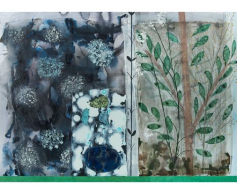 *Judith Cain (Contemporary) - Dark Pool &amp; Lichen: signed, mixed media, 105 x 140cm.