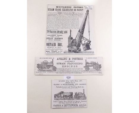 Three late 19th century illustrated steam engine cards