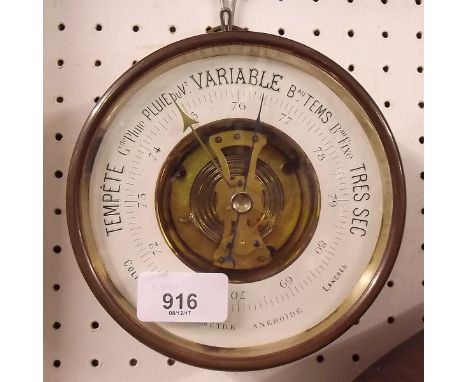 A French small gilt metal framed barometer 14.5cm diameter