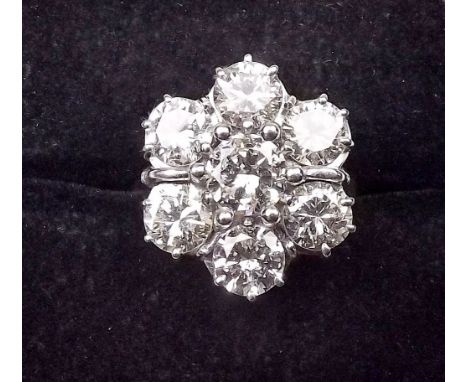 An 18 carat white gold large brilliant cut diamond cluster ring, overall diamond weight 2.72 carats approximately, total ring