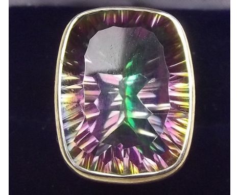 A silver mystic topaz ring, size j
