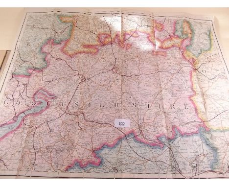 An early Cruchley's Ordnance Survey fold out coloured map on linen No 25, Gloucestershire
