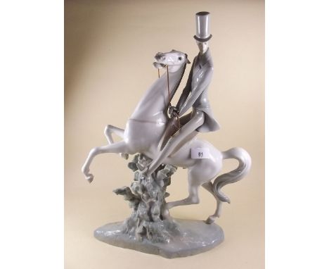 A large Lladro group of gentleman in top hat and tails on horseback - 50cm tall