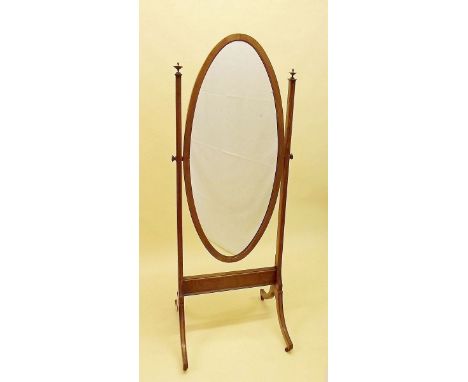 A Victorian oval mahogany cheval mirror on stand, 57cm high