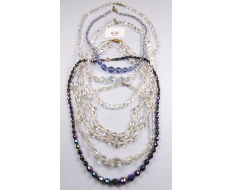 Six vintage 'crystal' necklaces