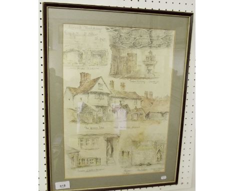 A watercolour and pencil sketch Study of St Albans - framed and glazed - 40 x 28cm