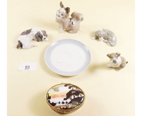 A Lladro group of three miniature dogs and one other 'Cocker Spaniel' - boxed