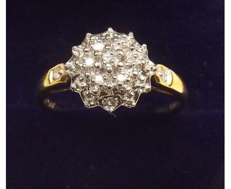 A 9 carat gold chip diamond cluster ring, size P