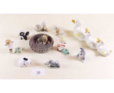 Two vintage angel cake decorations, Wade Whimsies etc