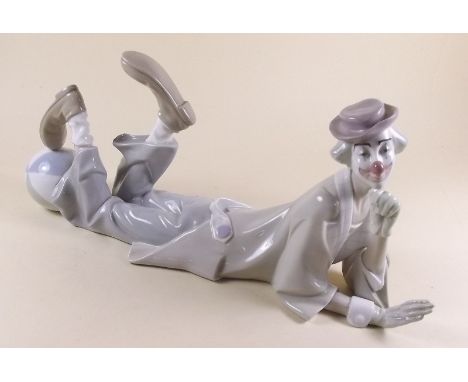 A large Lladro figure of a reclining clown 'Circus Clown' from the Circus Series, 37.5cm long