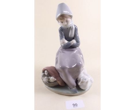 A Lladro figure of a seated girl with basket and ducks