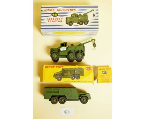 A Dinky Recovery Tractor No 661 - boxed, and an Armoured Command vehicle No 677 - boxed