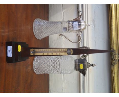 A walnut desk thermometer, obelisk form with bone scale, 36cm high