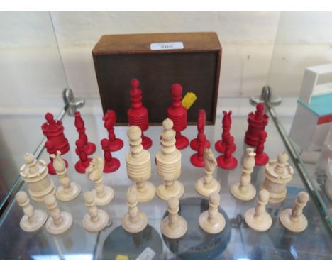 A late 19th century turned ivory chess set, in original box