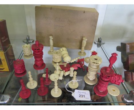 An incomplete set of Indian ivory chess pieces, probably 19th century, carved with floral motifs, as found