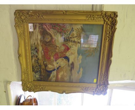 A Victorian woolwork tapestry depicting a Biblical scene, in a gilt frame, 37cm x 33cm