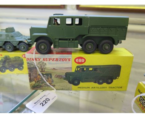 A Dinky 689 Medium Artillery Tractor in original box, lid interior code June 1963