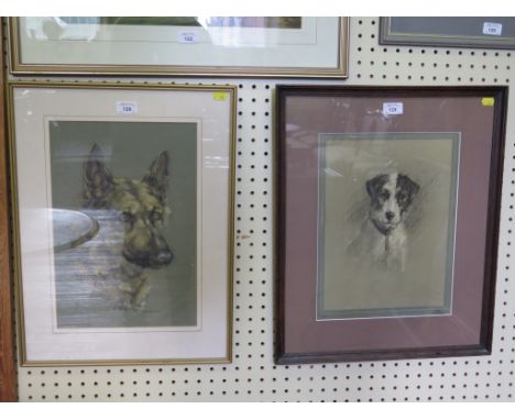 E.K.S. Powell Head portrait of an alsatian Pastel, signed, 40cm x 27cm another pastel of a terrier and a pencil sketch (3)